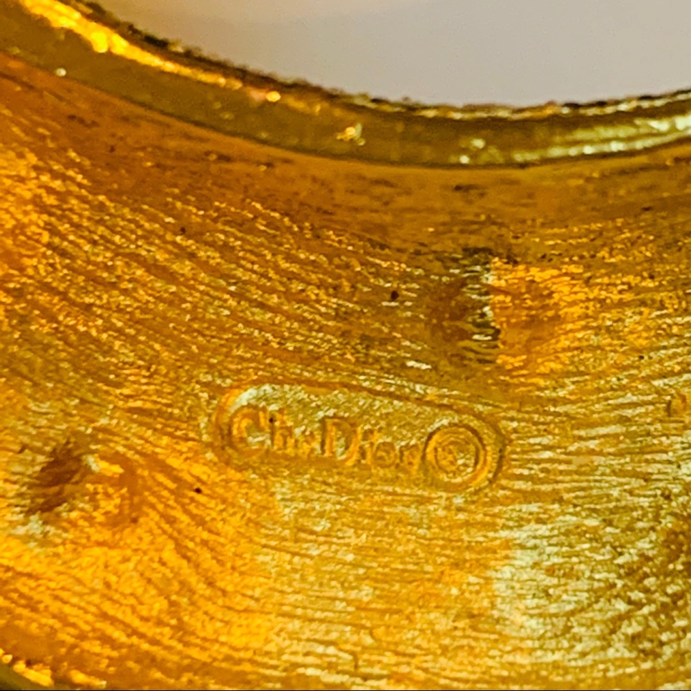 DIOR Crescent Moon Brooch Pin Gold Crystal Vintage - Picture 5 of 6